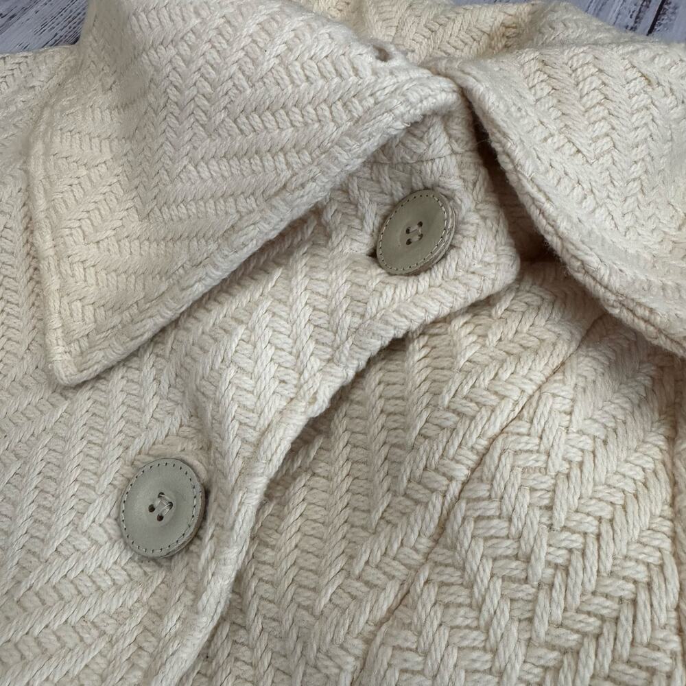 Mackage Petite Ivory Herringbone Wool Blend Coat Leather Trim - Picture 8 of 14